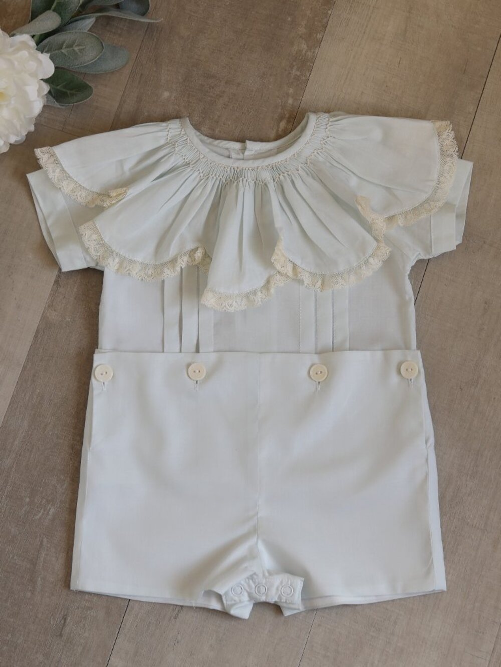 Blue Heirloom Bobby Suit Button On Ivory Lace Smocked Collar Ring Bearer NWT